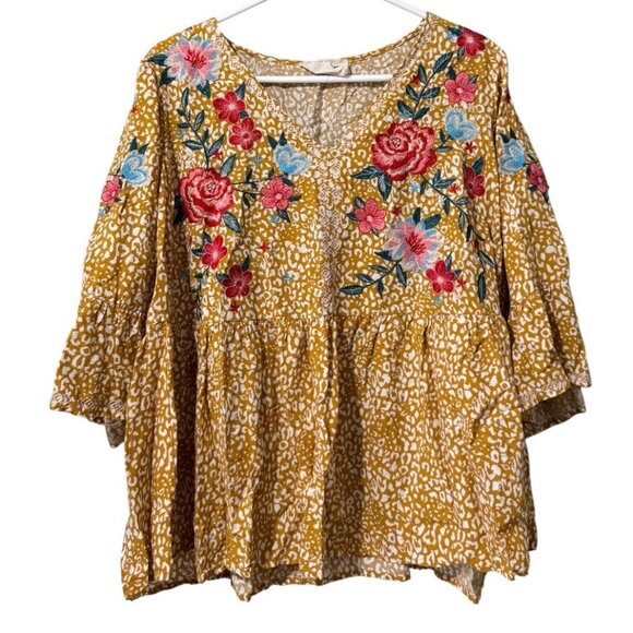 Savanna Jane Tunic Top 1X Embroidered Festival Boho Cottagecore Flare Sleeve - Picture 1 of 9